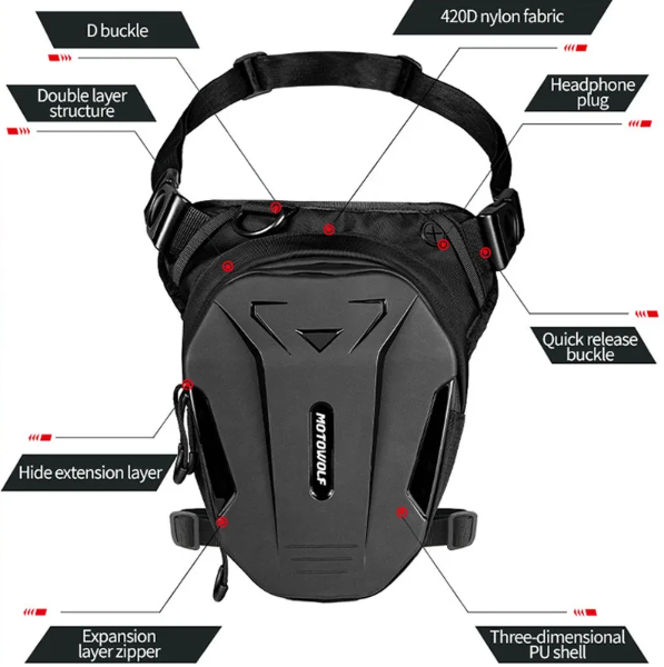 Motorcycle Drop Leg Side Bag - Black