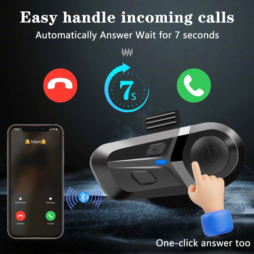 Bluetooth 5.3 Motorcycle Helmet Headset - Wireless Stereo Earbuds
