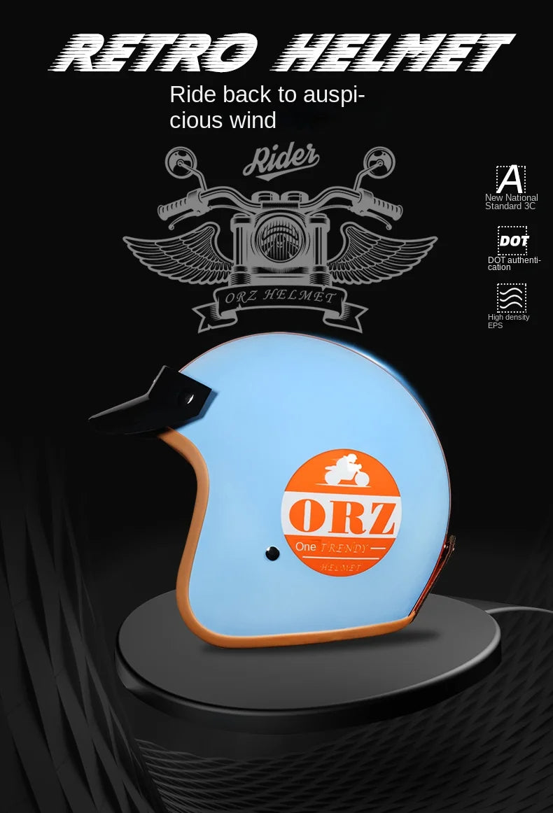 Vintage Open-Face Motorcycle Helmet - Light Blue