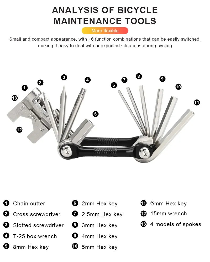 Motorcycle Multi Tool 16 in 1 - Essential Repair Tool for Bikers