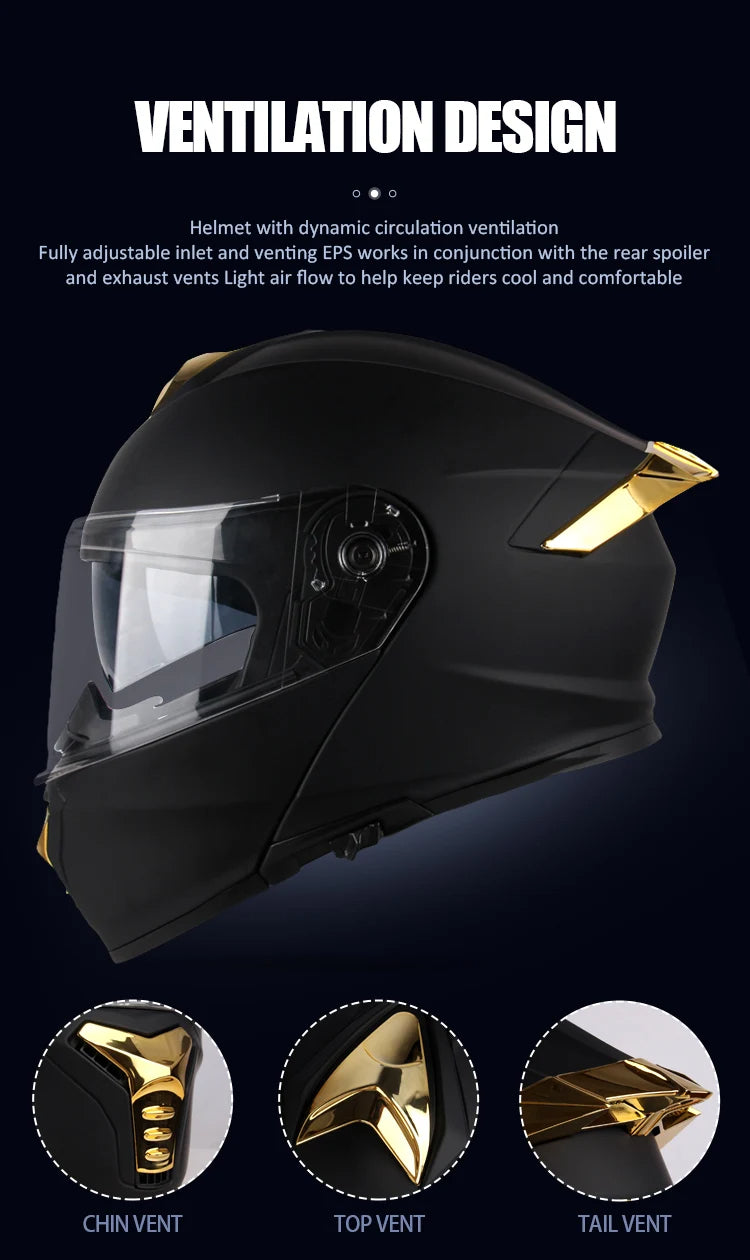 Men's Modular Flip-Up Motorcycle Helmet - ABS Dual Lens