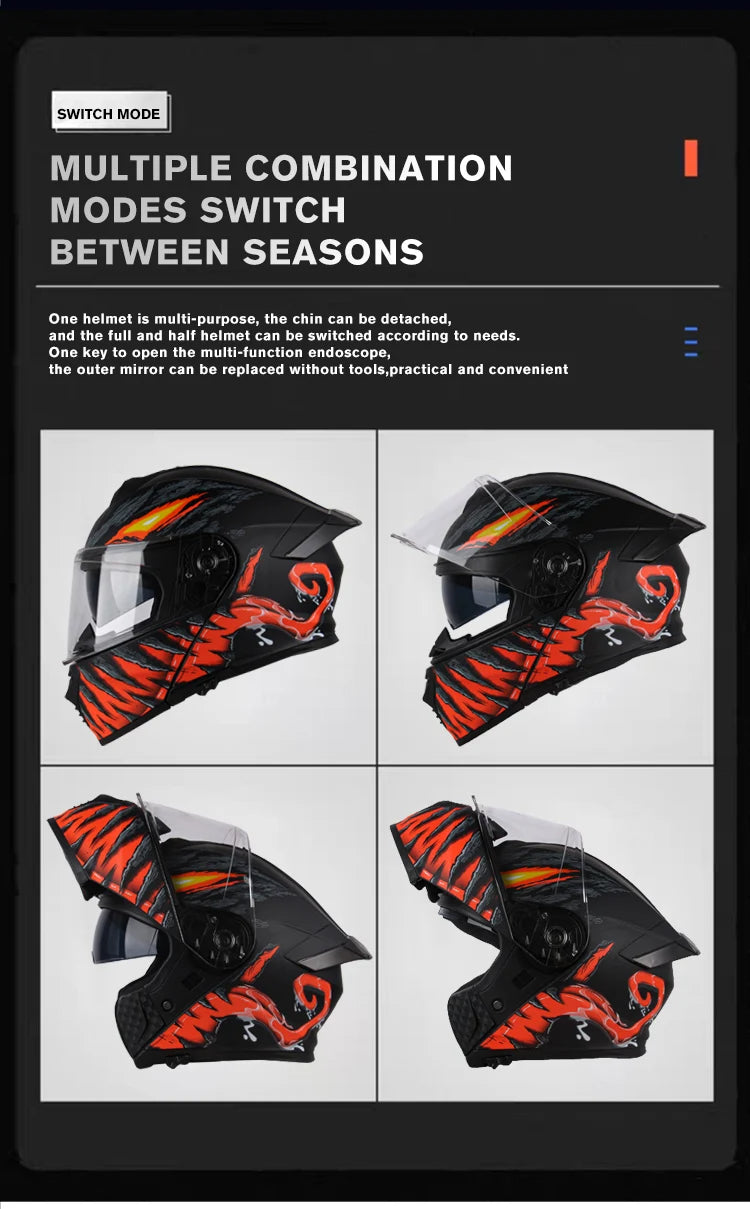 Men's Modular Flip-Up Motorcycle Helmet - ABS Dual Lens