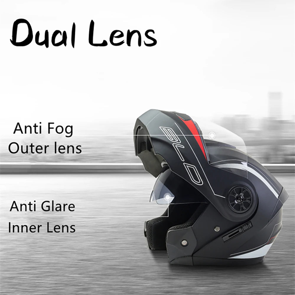 Dual Lens Flip Up Motorcycle Helmet Matte Black